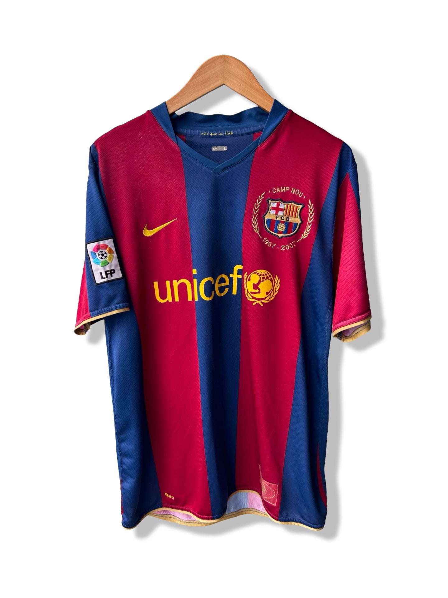 FC Barcelona 2007-08 50-year Camp Nou Anniversary Home Shirt, #19 Lionel Messi - L