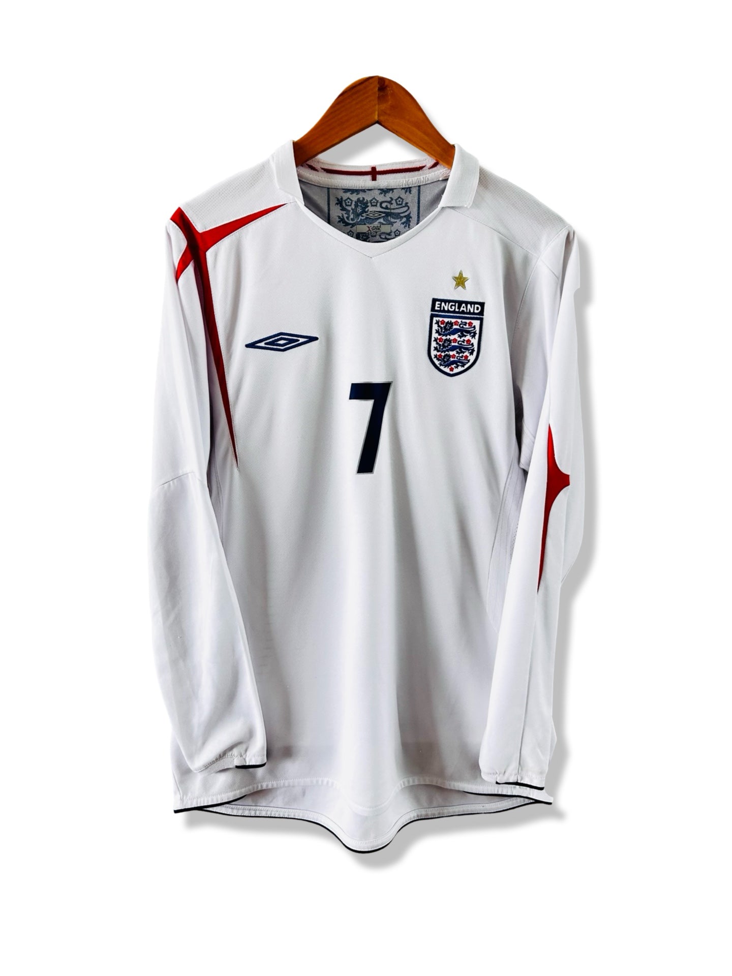 England 2006 Home Shirt, #7 David Beckham (L/S) - L