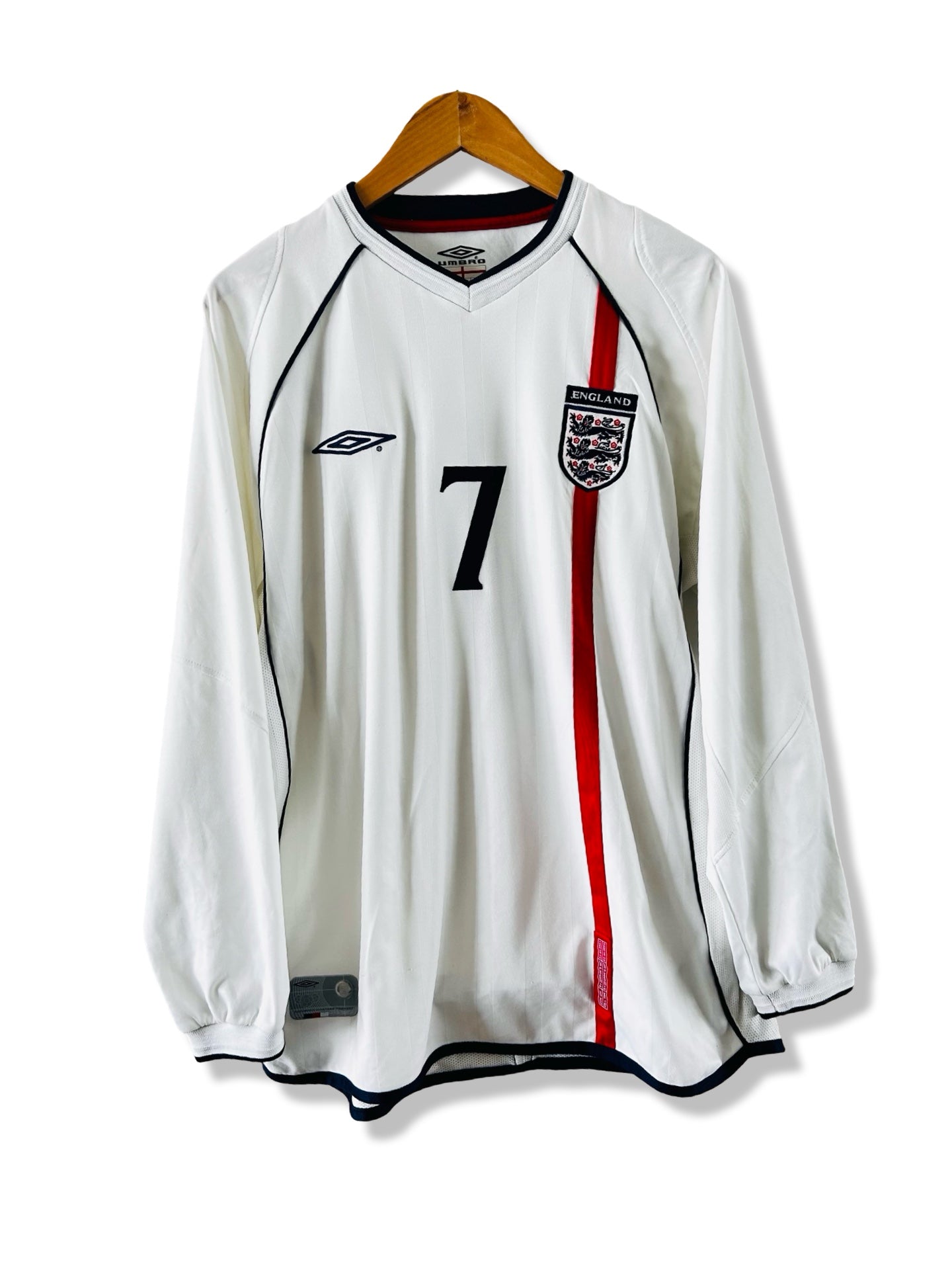 England 2002 Home Shirt, #7 David Beckham (L/S) - L